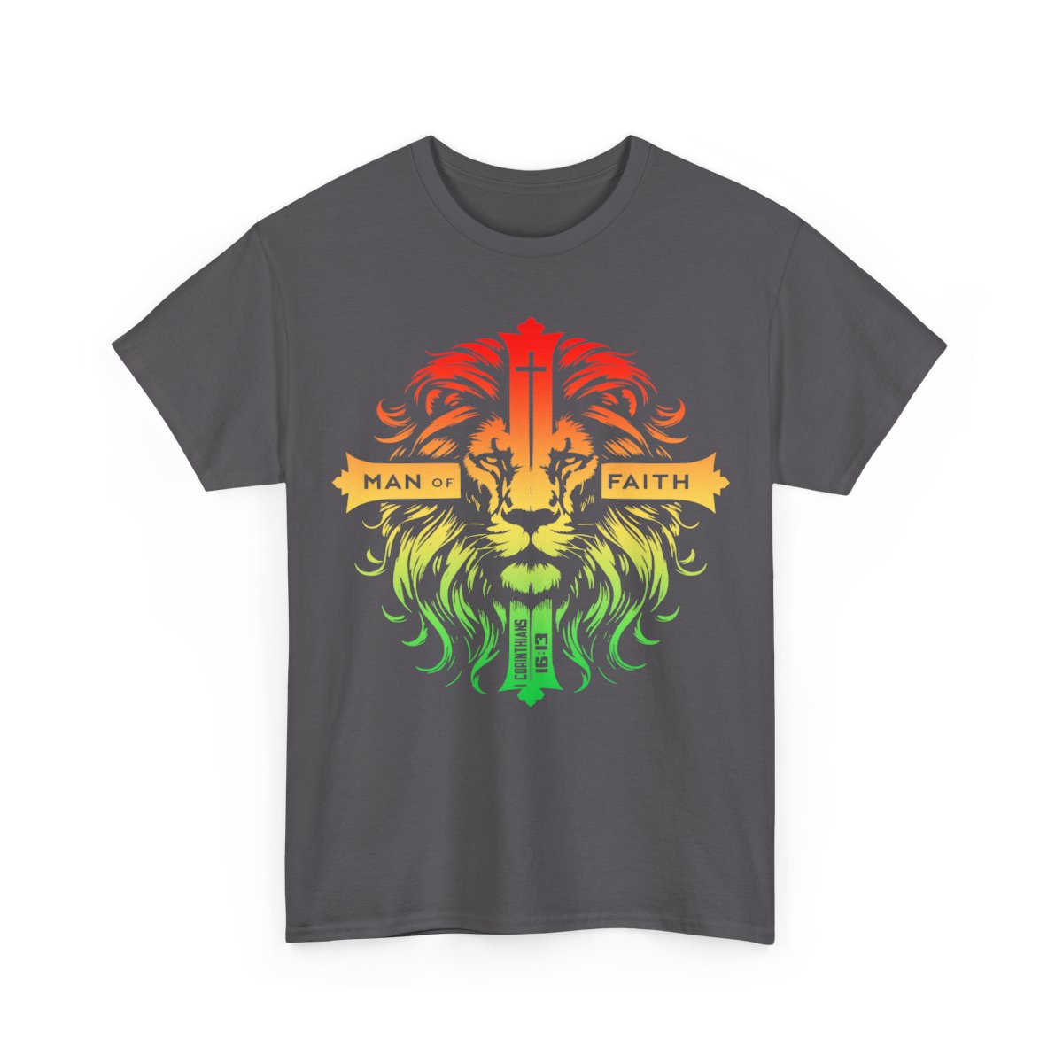 Unisex Heavy Cotton TeeMan of Faith Lion Cross Christian T-Shirt – Strength, Courage & 1 Corinthians 16:13