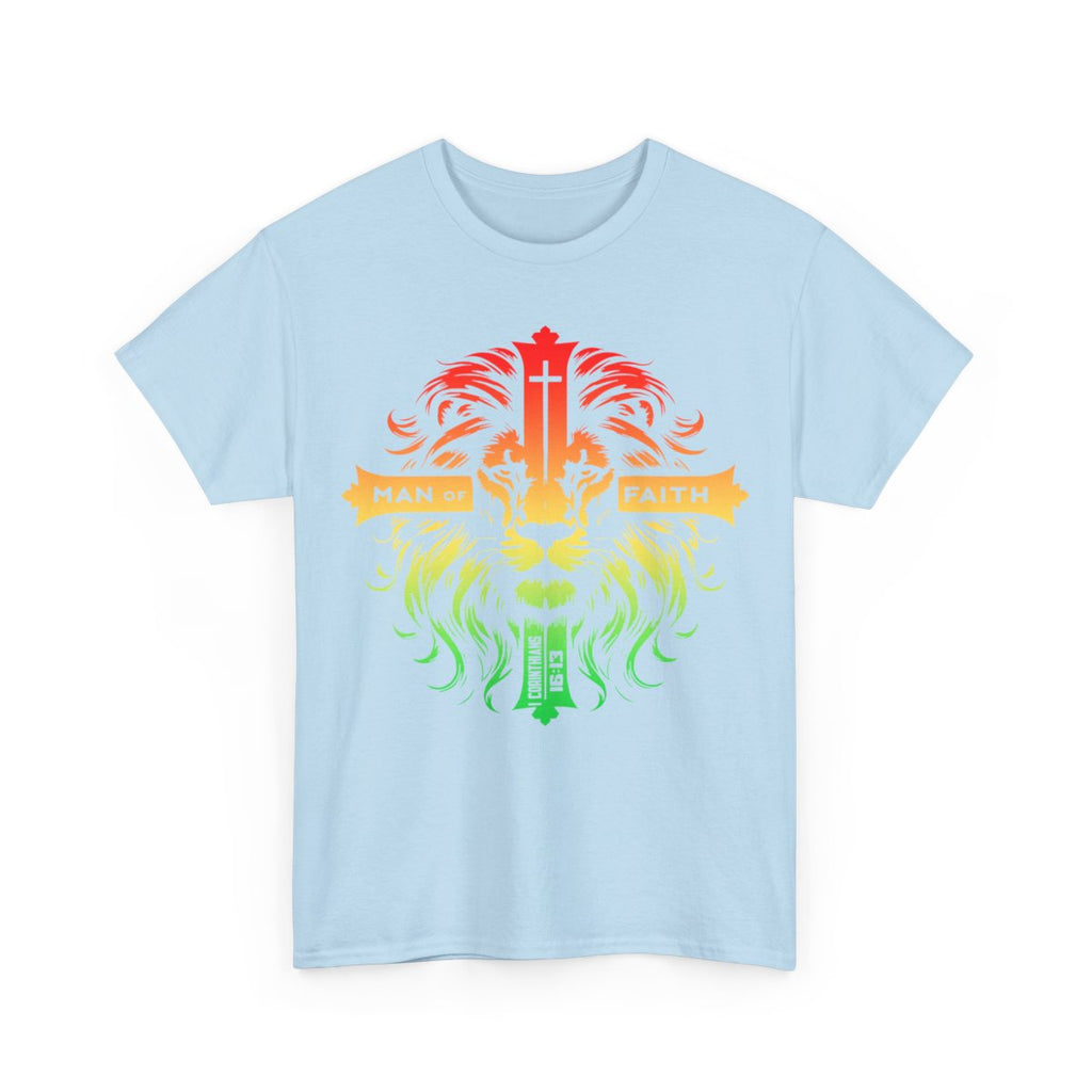 Unisex Heavy Cotton TeeMan of Faith Lion Cross Christian T-Shirt – Strength, Courage & 1 Corinthians 16:13