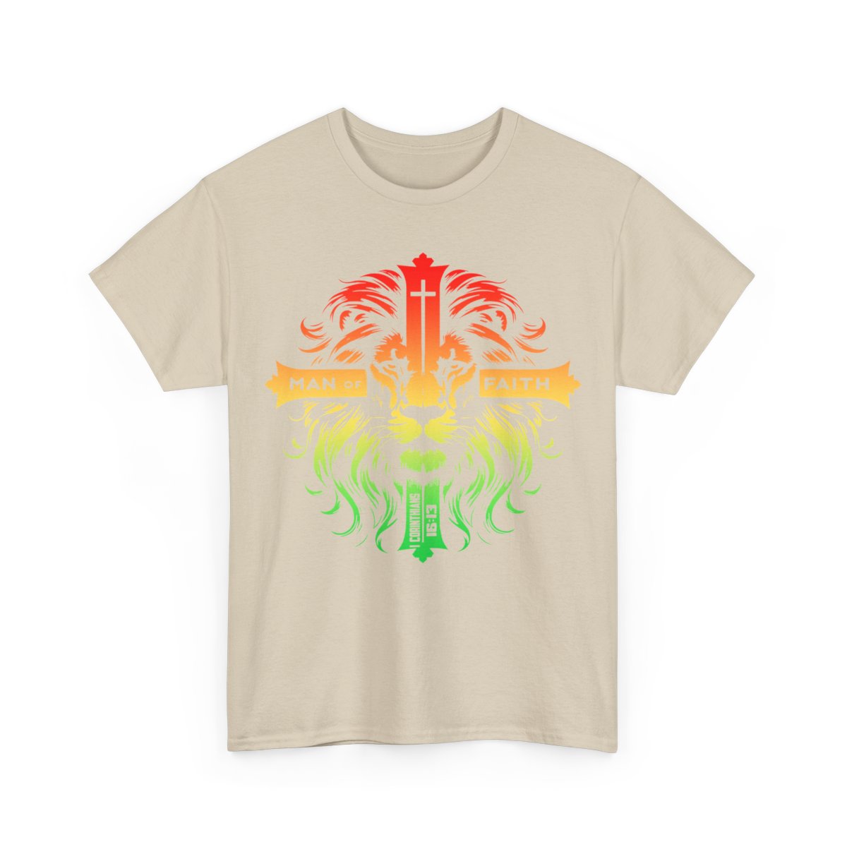 Unisex Heavy Cotton TeeMan of Faith Lion Cross Christian T-Shirt – Strength, Courage & 1 Corinthians 16:13