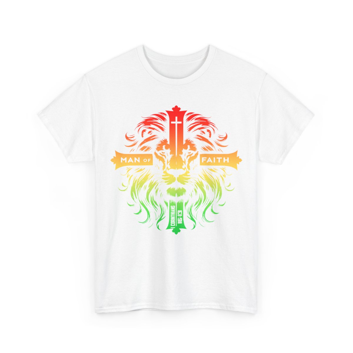 Unisex Heavy Cotton TeeMan of Faith Lion Cross Christian T-Shirt – Strength, Courage & 1 Corinthians 16:13
