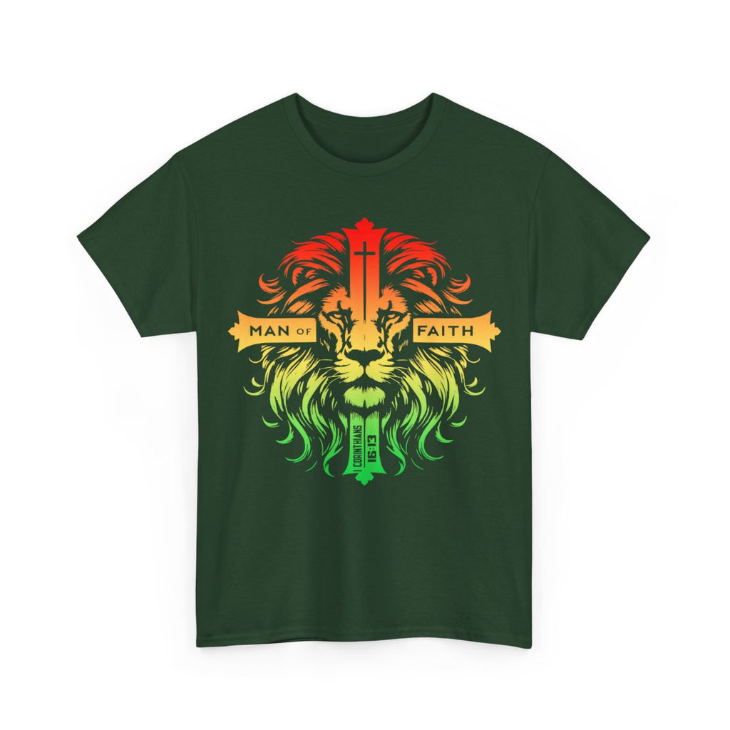 Unisex Heavy Cotton TeeMan of Faith Lion Cross Christian T-Shirt – Strength, Courage & 1 Corinthians 16:13