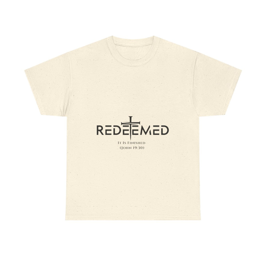 Unisex Heavy Cotton TeeRedeemed Christian Cross Typography Art – It Is Finished John 19:30