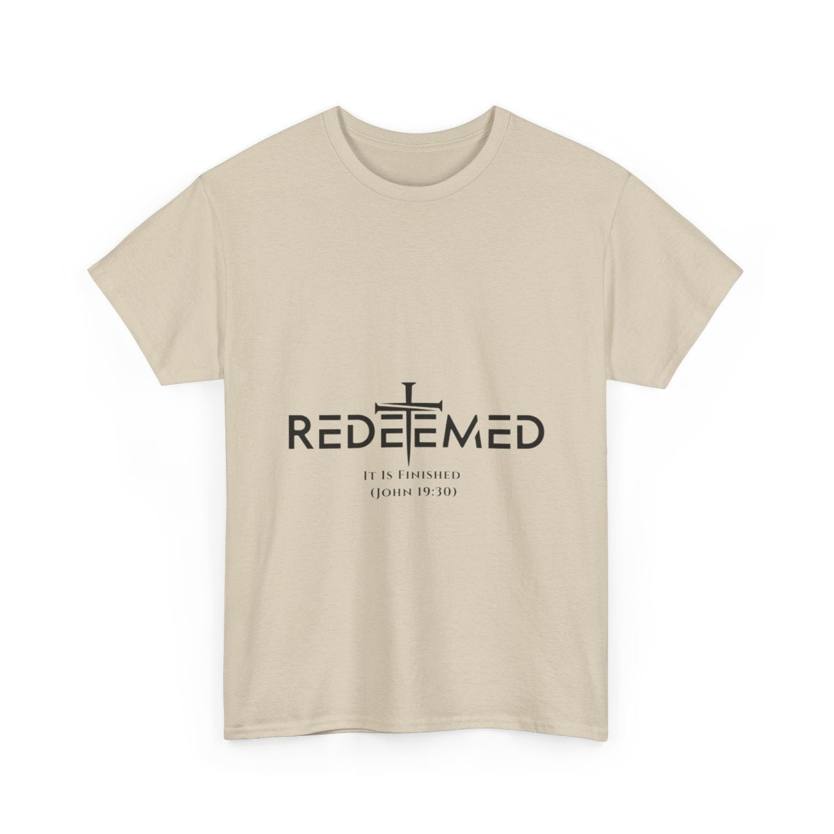 Unisex Heavy Cotton TeeRedeemed Christian Cross Typography Art – It Is Finished John 19:30