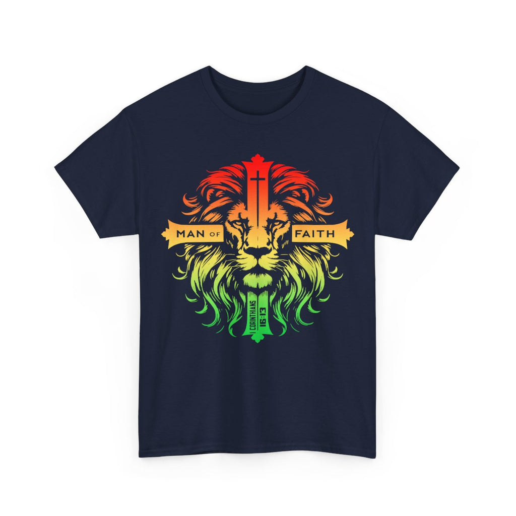 Unisex Heavy Cotton TeeMan of Faith Lion Cross Christian T-Shirt – Strength, Courage & 1 Corinthians 16:13
