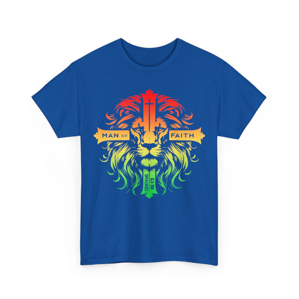 Unisex Heavy Cotton TeeMan of Faith Lion Cross Christian T-Shirt – Strength, Courage & 1 Corinthians 16:13