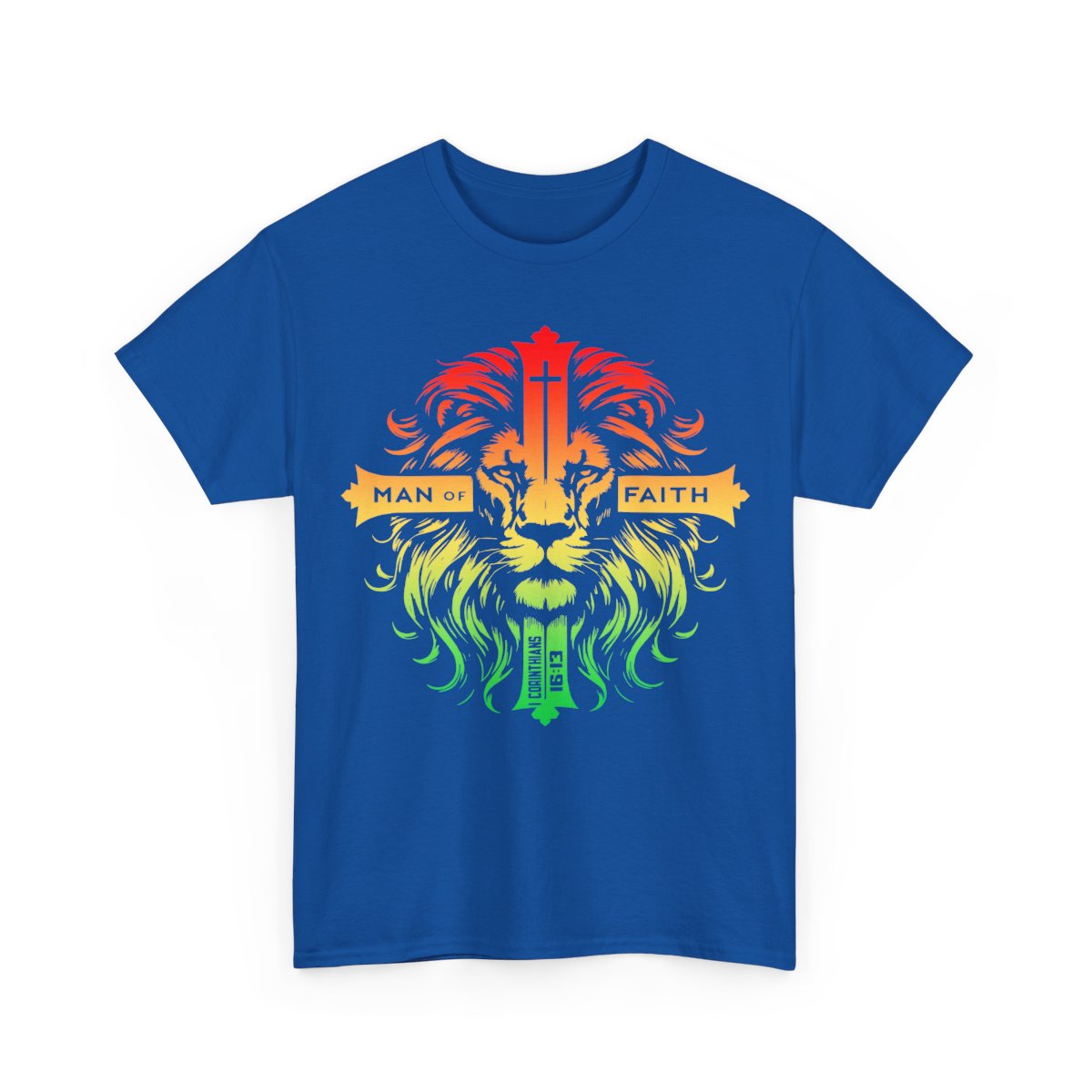 Unisex Heavy Cotton TeeMan of Faith Lion Cross Christian T-Shirt – Strength, Courage & 1 Corinthians 16:13