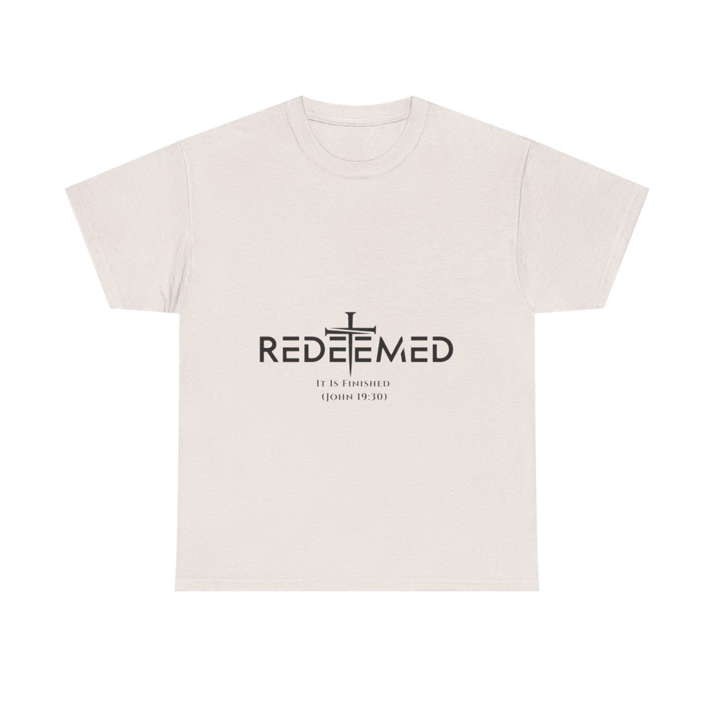 Unisex Heavy Cotton TeeRedeemed Christian Cross Typography Art – It Is Finished John 19:30
