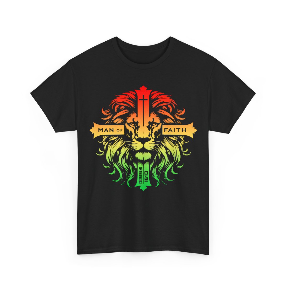 Unisex Heavy Cotton TeeMan of Faith Lion Cross Christian T-Shirt – Strength, Courage & 1 Corinthians 16:13