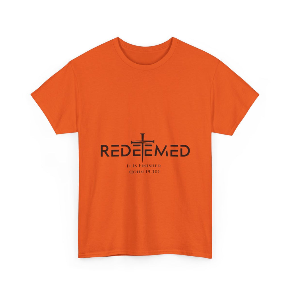 Unisex Heavy Cotton TeeRedeemed Christian Cross Typography Art – It Is Finished John 19:30