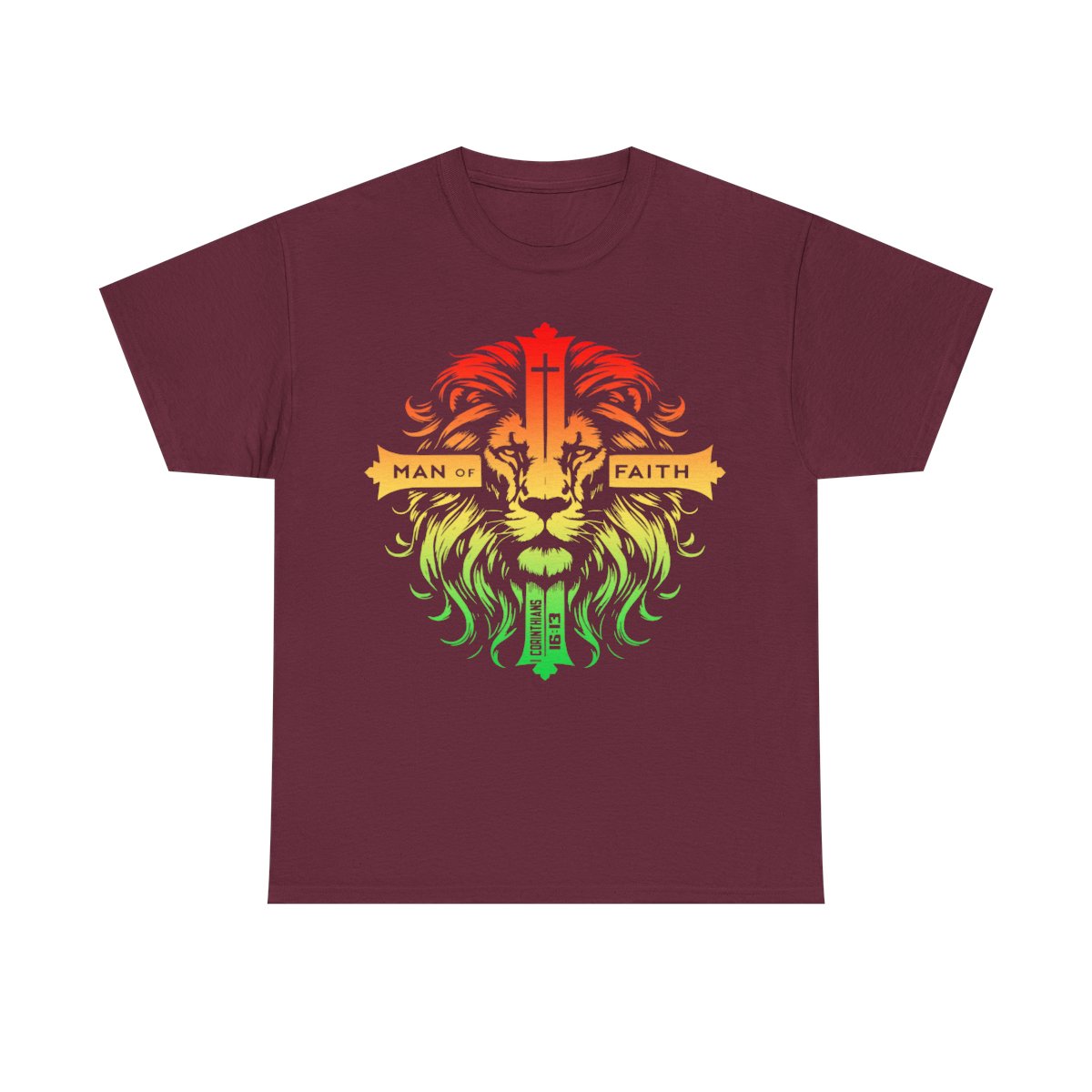 Unisex Heavy Cotton TeeMan of Faith Lion Cross Christian T-Shirt – Strength, Courage & 1 Corinthians 16:13